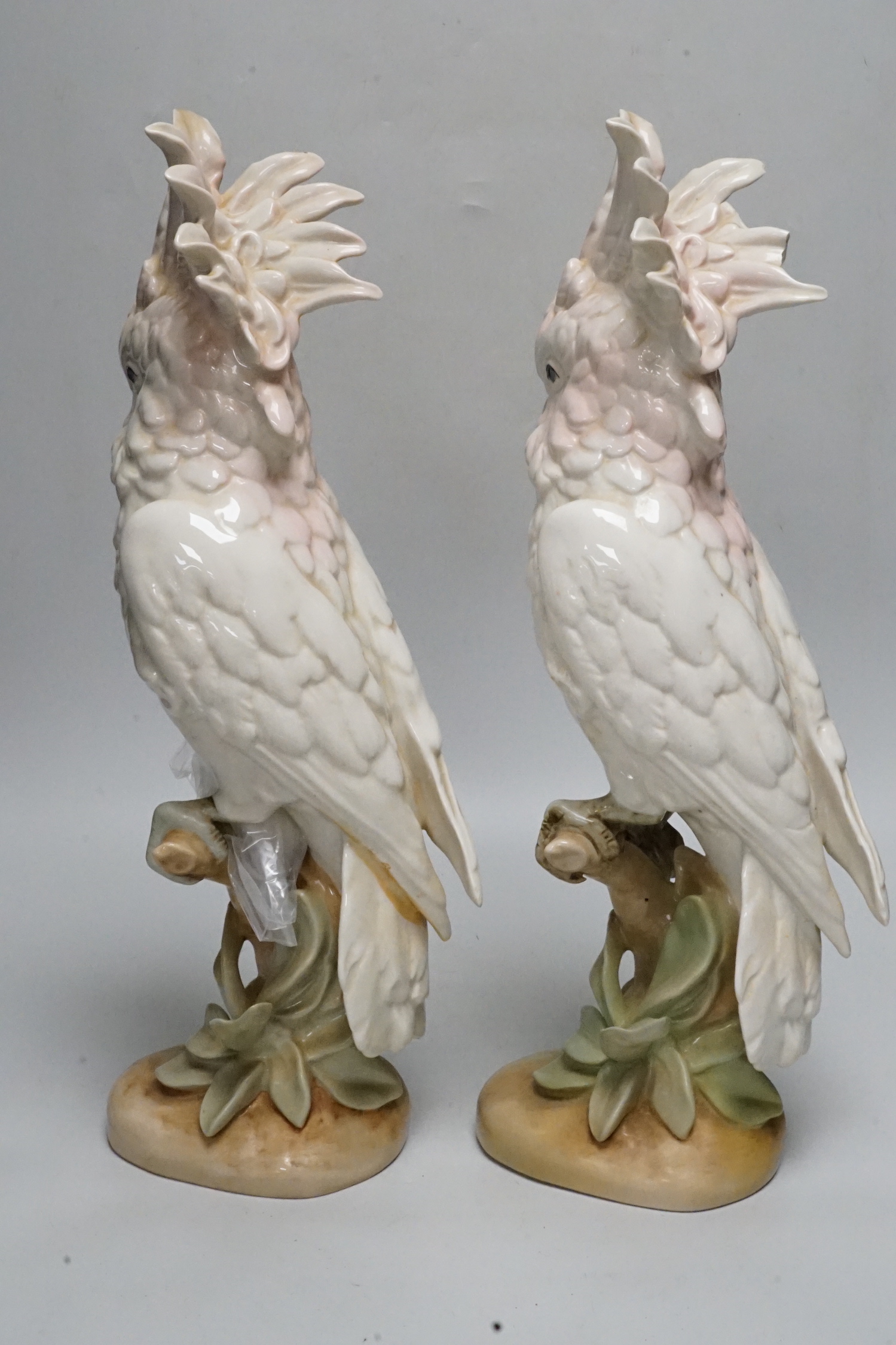 Two Royal Dux porcelain cockatoos, 40cm